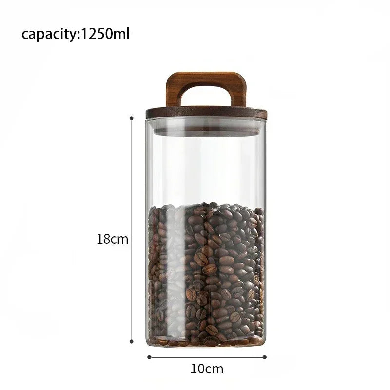 SealNest™ Glass Storage Jar with Wooden Lid – Airtight Kitchen Canister for Coffee, Tea, Spices & More