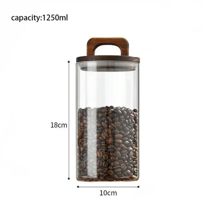 SealNest™ Glass Storage Jar with Wooden Lid – Airtight Kitchen Canister for Coffee, Tea, Spices & More