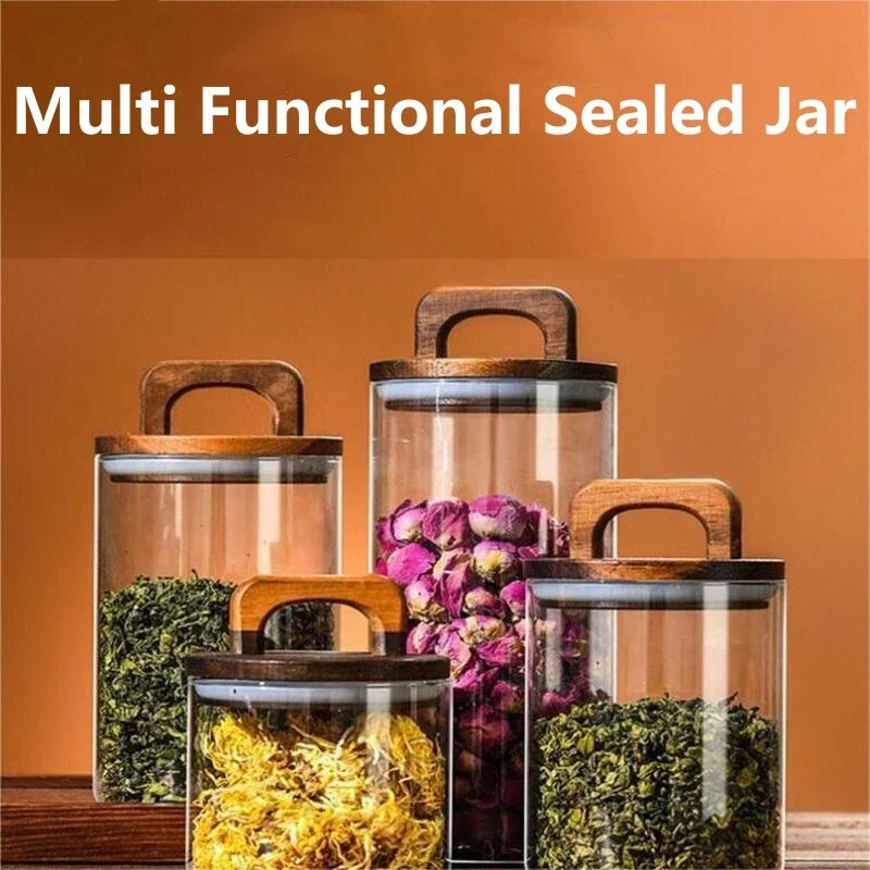 SealNest™ Glass Storage Jar with Wooden Lid – Airtight Kitchen Canister for Coffee, Tea, Spices & More