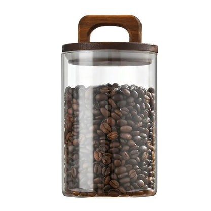 SealNest™ Glass Storage Jar with Wooden Lid – Airtight Kitchen Canister for Coffee, Tea, Spices & More