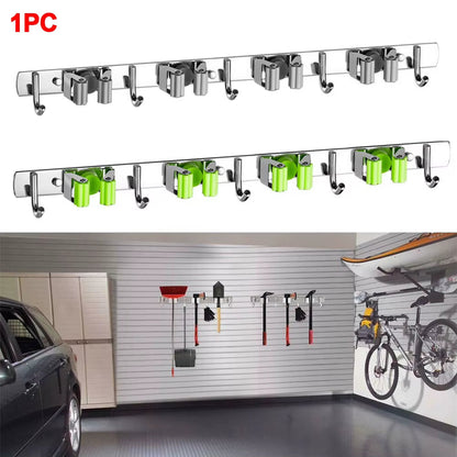 GripLock™ Stainless Steel Wall Mount Mop & Broom Holder – Space-Saving Hook for Kitchen & Bathroom Organization